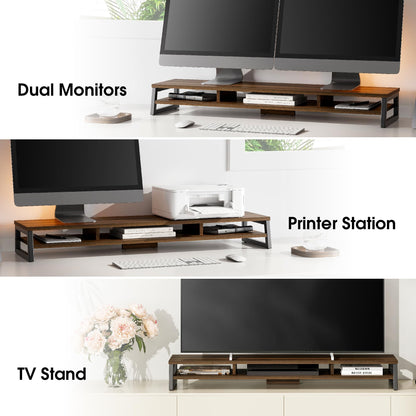 Fenge Dual Monitor Stand for Desk, 42.5in Large Monitor Riser for 2 Monitors, 2 Tier Computer Office Desk Top Shelf, Desktop Storage Stand for Laptop, PC, Computer, Printer