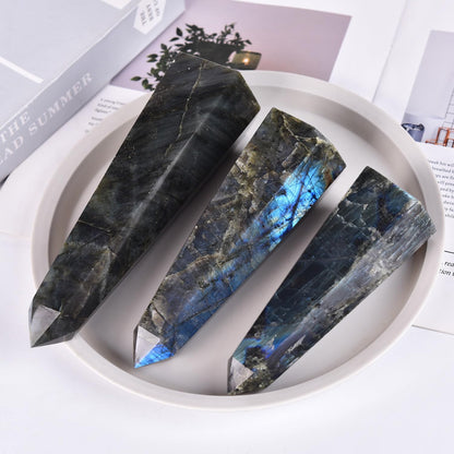 SMOHEAL Labradorite Large Crystal Tower Natural Healing Crystal Point Wand Obelisk for Reiki Meditation Crystal Grid Decoration 1-1.5 LBS
