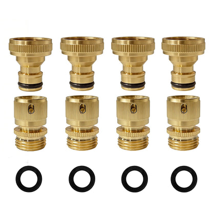 Yoniccal 3/4 Inch GHT Solid Brass Garden Hose Quick Connect Fittings, Water Hose Connectors with Leak-Proof Seal for Outdoor Gardening and Cleaning Use (4, Gold)