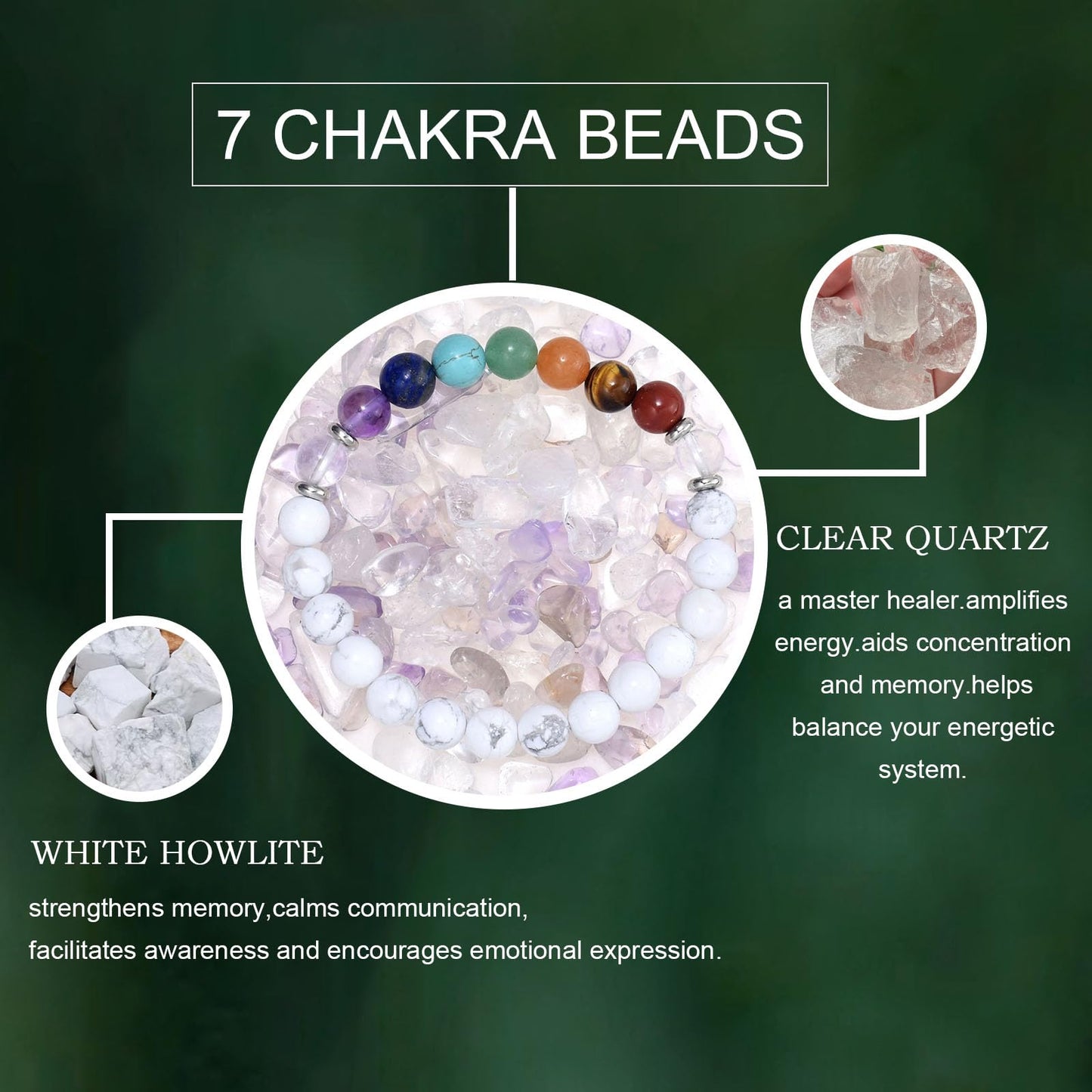 Ayriwoyi Chakra Bracelet for Women Healing Crystal Bracelet White Turquoise Beaded Stone Spiritual energy Bracelet For Women Crystals And Healing Stones