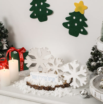 4 PCS Winter Wooden Snowflakes Decor - Christmas Snowflake Signs - Christmas Fireplace Decoration for Party - Tabletop Fireplace Decors Indoor