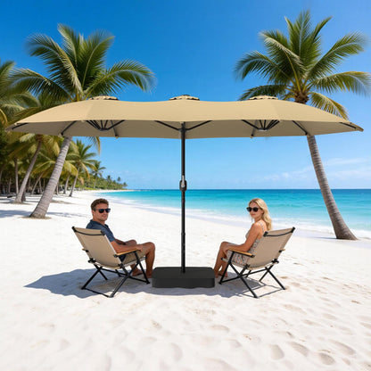 Suteck 15x9 ft Patio Umbrella with Base Included, Double-Sided Rectangle Outdoor Large Umbrella with Crank Handle, UV & Fade Resistant Canopy for Poolside, Backyard, Deck and Market, Beige