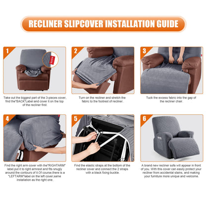 VANSOFY Recliner Chair Cover, 3-Pieces Stretch Recliner Covers for Recliner Chair Soft Reclining Chair Slipcover Furniture Protector for Dogs Cats(Dark Gray)
