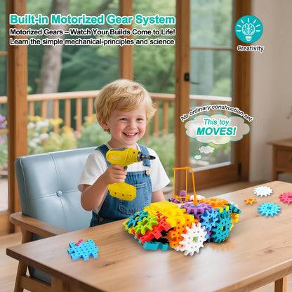 IIROMECI STEM Education Building Toys, 248 PCS Electric Gear Building Blocks Toys Set with Drill, Toddler Screw Toy, Kids Tool Set Construction Toy for Boys Girls Gifts Age 3-8