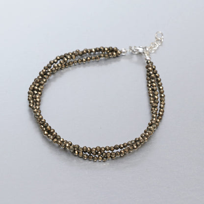 Gempires Natural Lightweight Multi Strand Beaded Bracelet Pyrite Crystal Gemstone Jewelry Hypoallergenic 8 Inch Silver Plated Trendy Western Everyday Wear Jewerly