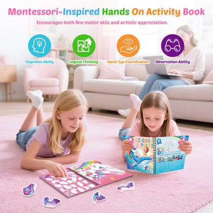 4Pcs Paint by Number Sticker Book for Kids Ages 4-8 | Travel Sticker Activity Books with Stories for Girls | Screen-Free Airplane & Car Toy, Educational Puzzle Easter Craft Gift for Toddlers 3-12