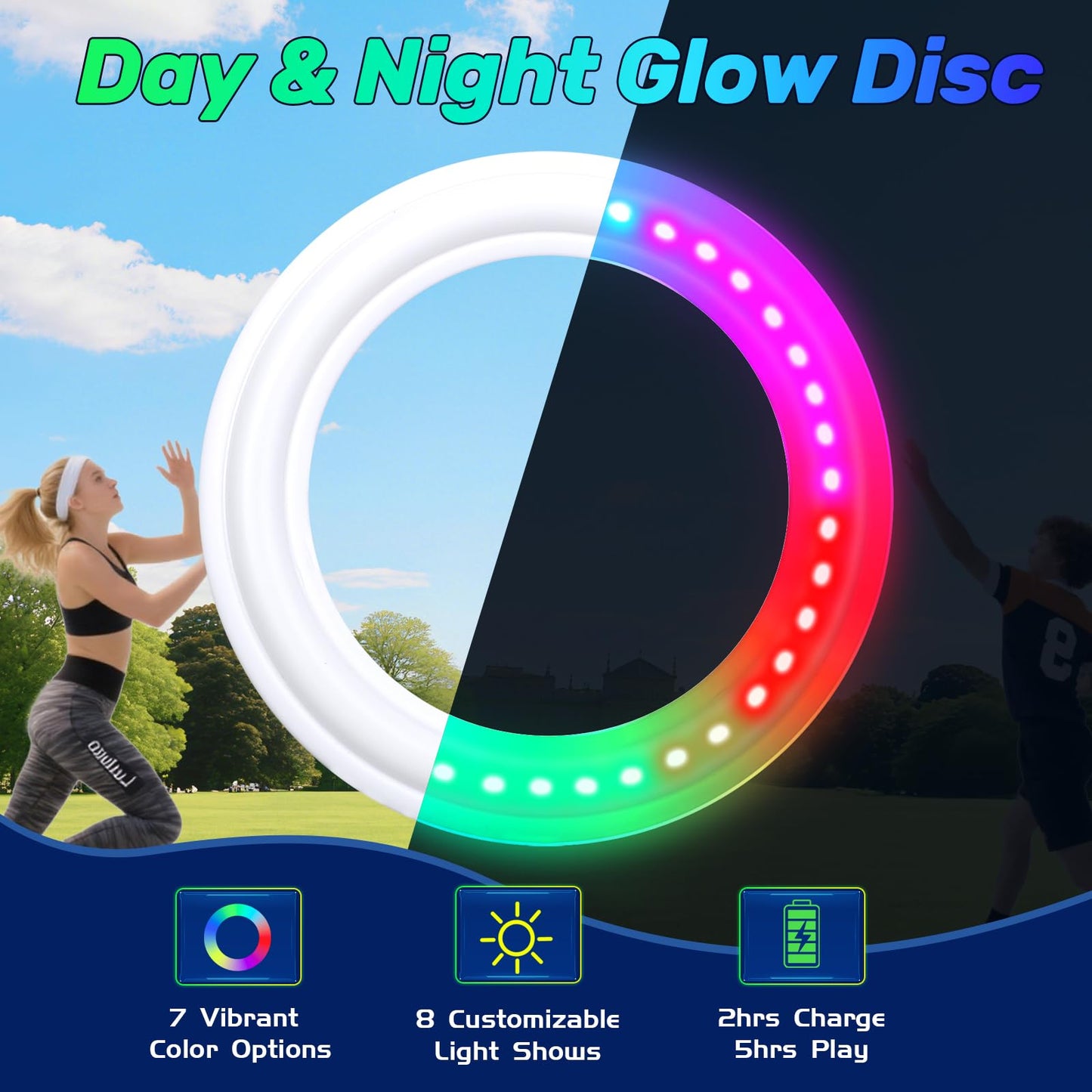 Dilabnba Flying Ring Disc Toy LED Light Beach Backyard Camping Sports Play Soft Discs Outdoor Tossing Toy Christmas Birthday Gift for Teens Boys Kids Adults, Lost Mode, 9.8''/200g