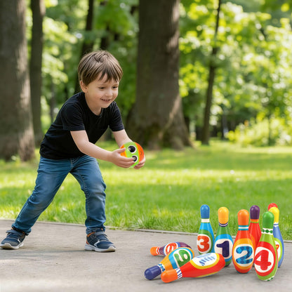 Kids Bowling Set 2-5 Toddler Indoor Bowling Game Outdoor Toy Gift for 1 2 3 4 Year Old Boys Girls Soft 10 Colorful Foam Bowling Pins 2 Bowling Ball Developmental Toddler Age 2-4 3-5 Easter Present