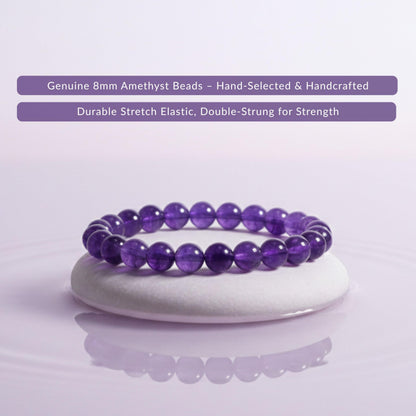 Cherry Tree Collection Amethyst Beaded Bracelet – Genuine 8mm Gemstone Stretch Bracelet for Men & Women – Handmade Crystal Bracelet - (Amethyst - M)