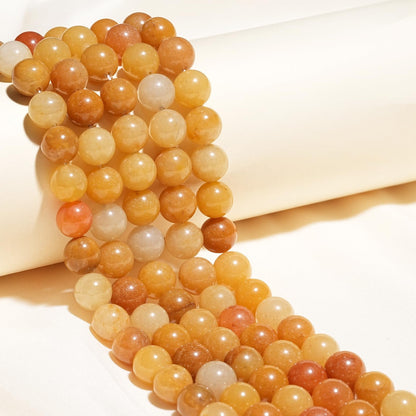 10mm Natural Yellow Jade Gemstone Beads Polished Round Smooth Stone Beads for Bracelets Jewelry Making 15inch Loose Beads