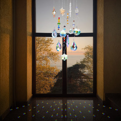 Crystal Suncatchers, RIFNY Hanging Crystals Ornament Sun Catcher with Chain, 9 Pack Glass Beads Ball Prisms Pendant Rainbow Maker for Window Home Office Garden Decoration
