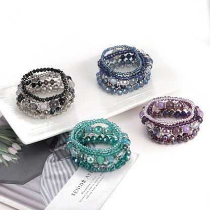Noessla Beaded Boho Stretch Bracelet Colorful Stackable Crystal Beads Bracelets Trendy Costume Jewelry Mothers Day Gifts for Women(21-Black)