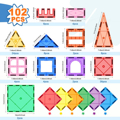 Soyee 102PCS Magnetic Tiles Building Blocks Stem Toys for 3+ Year Old Boys Girls Montessori Toys Toddler Kids Gifts Parents Approved Sensory Toys