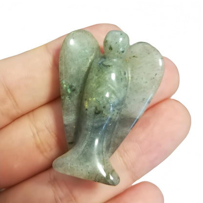 Afucats Natural Moonstone Healing Guardian Angel Indoor Decorative Stone,1.5 Inches Carving Pocket Palm Statue,Gift for Her Christmas Décor