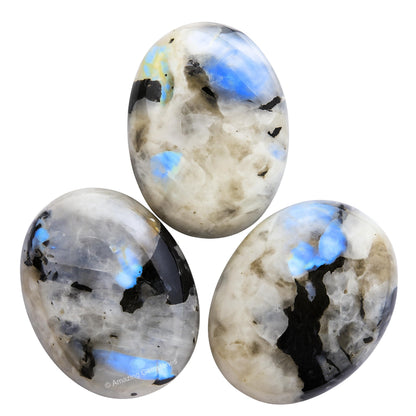 Amazing Gemstone Rainbow Moonstone Crystals, Healing Stones - Extra Large Palm Stone Crystals Piedra - for Good Luck, Positive Energy, Meditation - Unique Stocking Stuffers, Birthday Gifts Women, Men