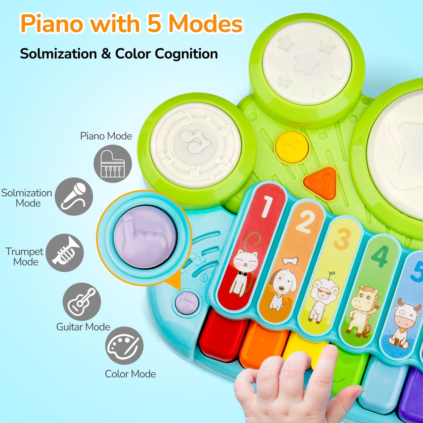 Baby Piano Drum Set for Toddlers 1-3, Musical Toys 3 in 1 Baby DJ Table Piano Keyboard Xylophone Instruments for 1 2 Year Old Boys Girls Music & Light Activity Table 6-12-18 Months Old Birthday Gifts