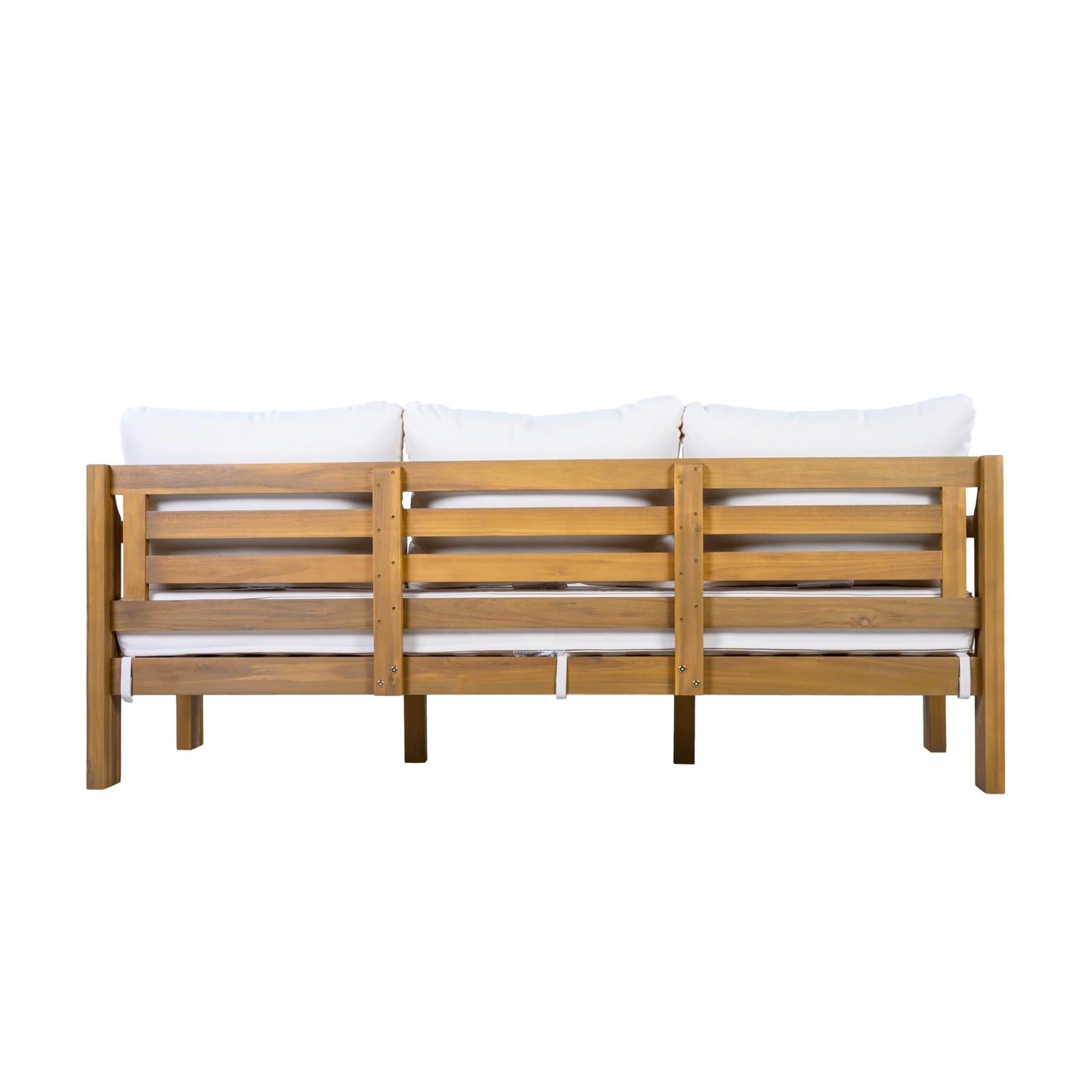 Christopher Knight Home Bayah Acacia Wood Outdoor 3 Seater Sofa with Cushion, Solid Wood Patio Sofa with Removable Cushion, Comfy Lounge Sofa for Patio Furniture Set, Natural Teak+Beige