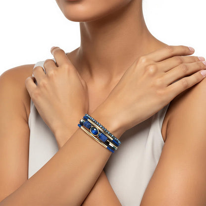 Edoneery Leather Wrap Bracelet for Women, Boho Handmade Multi-Layer Cuff with Crystal Beads Heart, Stackable Bangle Western Jewelry Gift(Crystal(Blue))