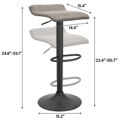 Finnhomy Bar Stools Set of 2 Counter Height, Swivel Barstools with Footrest and Backless, Height Adjustable Rustic Bar stools for Kitchen, Vintage Leather, Retro Grey