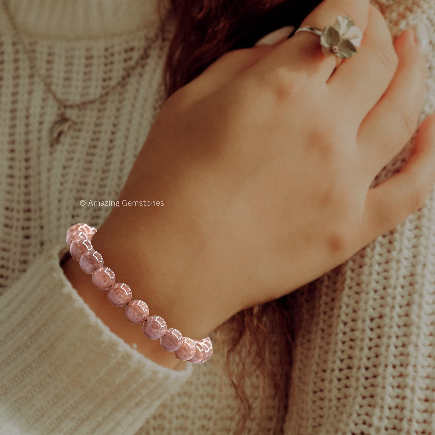 Amazing Gemstone Sunstone Bracelet for Women Men's Gifts - Protection Healing Crystal Bracelet - 8mm Gemstone Beaded Adjustable Bracelet