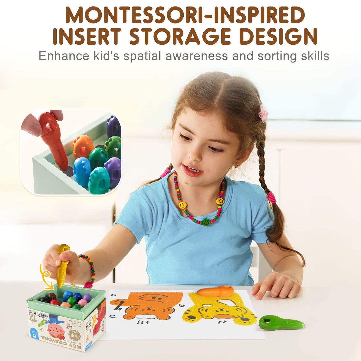 Mess Free Beeswax Crayons for Toddlers, Made with 100% Pure Beeswax-(12 Colors), Baby's First Non Toxic Washable Jumbo Crayons with 108 FREE Coloring Books PDF Pages, for Kids Ages1-3,2-4,4-8