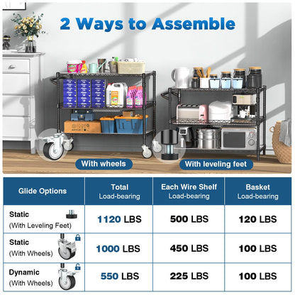 Leteuke Heavy Duty Rolling Utility Cart, 45 Inch Kitchen Carts with Wheels, NSF Commercial Grade with Handle & Shelf Liners, 1120LBS Storage Cart for Kitchen,Restaurant,Plant Display-Black