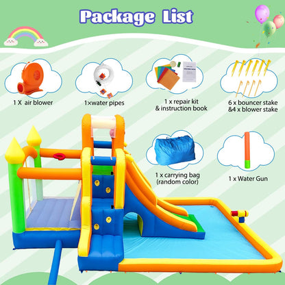 Umbalir 19x13FT Water Slide with 3 Climbing Walls, Jumbo Pool, Water Park with 2 Stair-Steps & Back Rock Wall, 2 Overhead Sprinklers & Water Cannon, 99" Long Slide, Multi-Kid Racing Bounce House