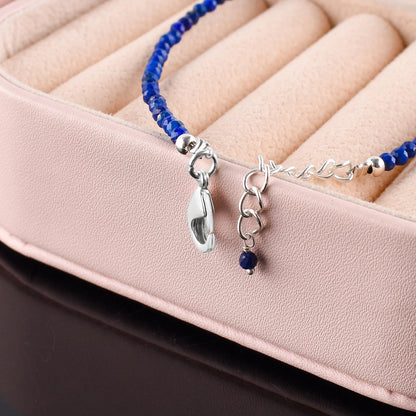 YANARA Lapis Lazuli Bracelets For Women, Natural Blue Beaded Minimalist Handmade Jewelry, Dainty Chakra Energy Crystal, Silver Plated 8 inch Adjustable Chain, Christmas Gifts For Her