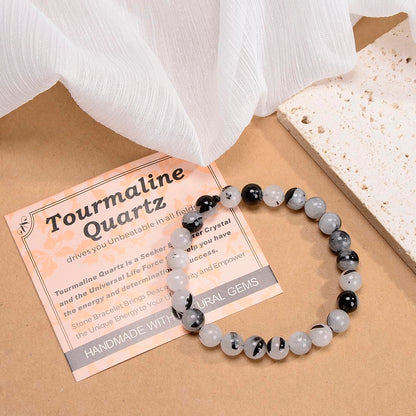 MASSIVE BEADS Tourmaline Quartz - Stone of Unbeatable - Handmade Yoga Stretch Elastic Bracelet Natural Stone Crystal Healing Power Energy Gifts for Unisex Adult 4mm