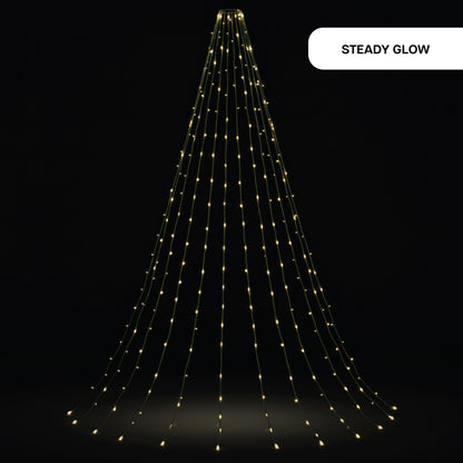 Holiday Bright Lights 8FT Cascade Tree Light with 832 LED Bulbs, Warm White Steady Glow on Green Wire, 16 Strands for Outdoor Decor