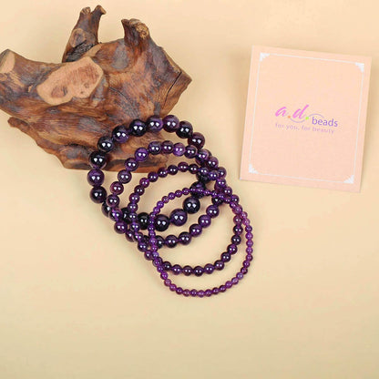AD Beads Handmade Gemstone Stretch Elastic Bracelet Crystal Healing Reiki Nature's Beauty and Spiritual Essence Unisex (8mm, Amethyst (Love Guardian))
