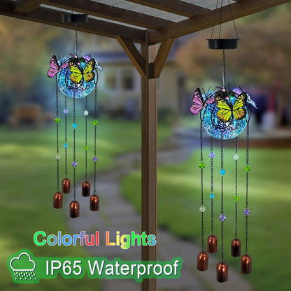 Butterfly Wind Chimes for Outside,Plastic Ball Dangle Solar Lights Outdoor,Waterproof Hanging Yard Decorations for Garden,Patio,Porch