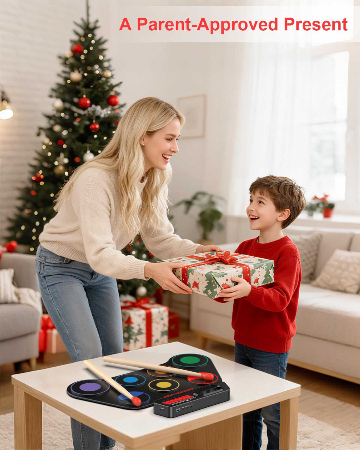 AiJoy Portable Electronic Drum Set for Kids – 7 Pads, Built-in Speaker, Rechargeable Roll-Up Drum Kit with Headphone Mode & Demo Songs – Ideal Xmas Gift for Beginners & Children