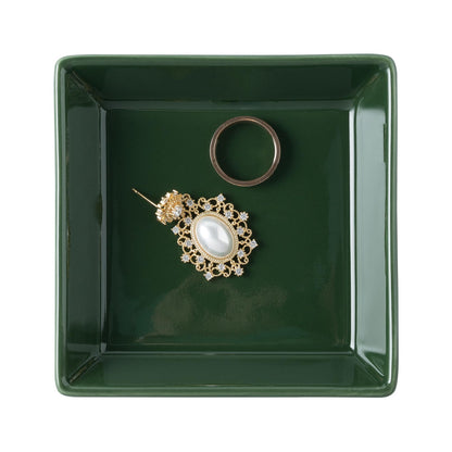 QNMUSUNC Ceramic Ring Dish, Jewelry Dish Holder, Small Trinket Tray Plate for Earrings Rings Necklaces Keys, for Mom Friend Sister (Dark Green Surface)