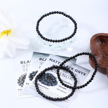 NCB 3-Piece 4mm Natural Crystal Gemstone Stretch Bracelets – ﻿Black Lava, Black Onyx, Matte Black Agate Handmade Reiki Energy Healing Jewelry for Meditation,Yoga, Unisex