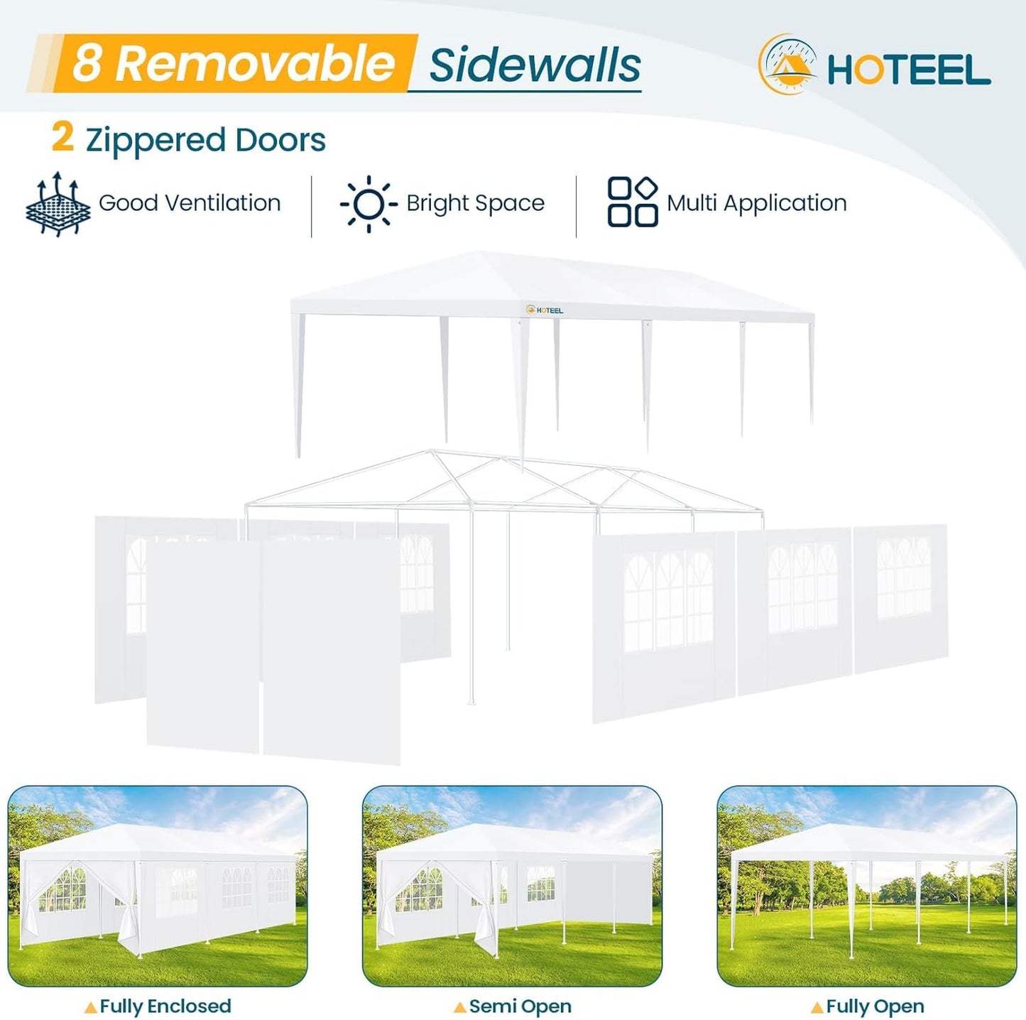 HOTEEL 10x30FT Party Tent with 8 Removable Sidewalls for Parties, Carpas para Fiestas Easy Set up, Weddings, BBQ, Baby Shower, Waterproof Outdoor Event Canopy, Patio Camping Gazebo, White