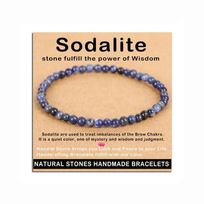 AD Beads Handmade Gemstone Stretch Elastic Bracelet Crystal Healing Reiki Nature's Beauty and Spiritual Essence Unisex (4mm, Blue Sodalite)