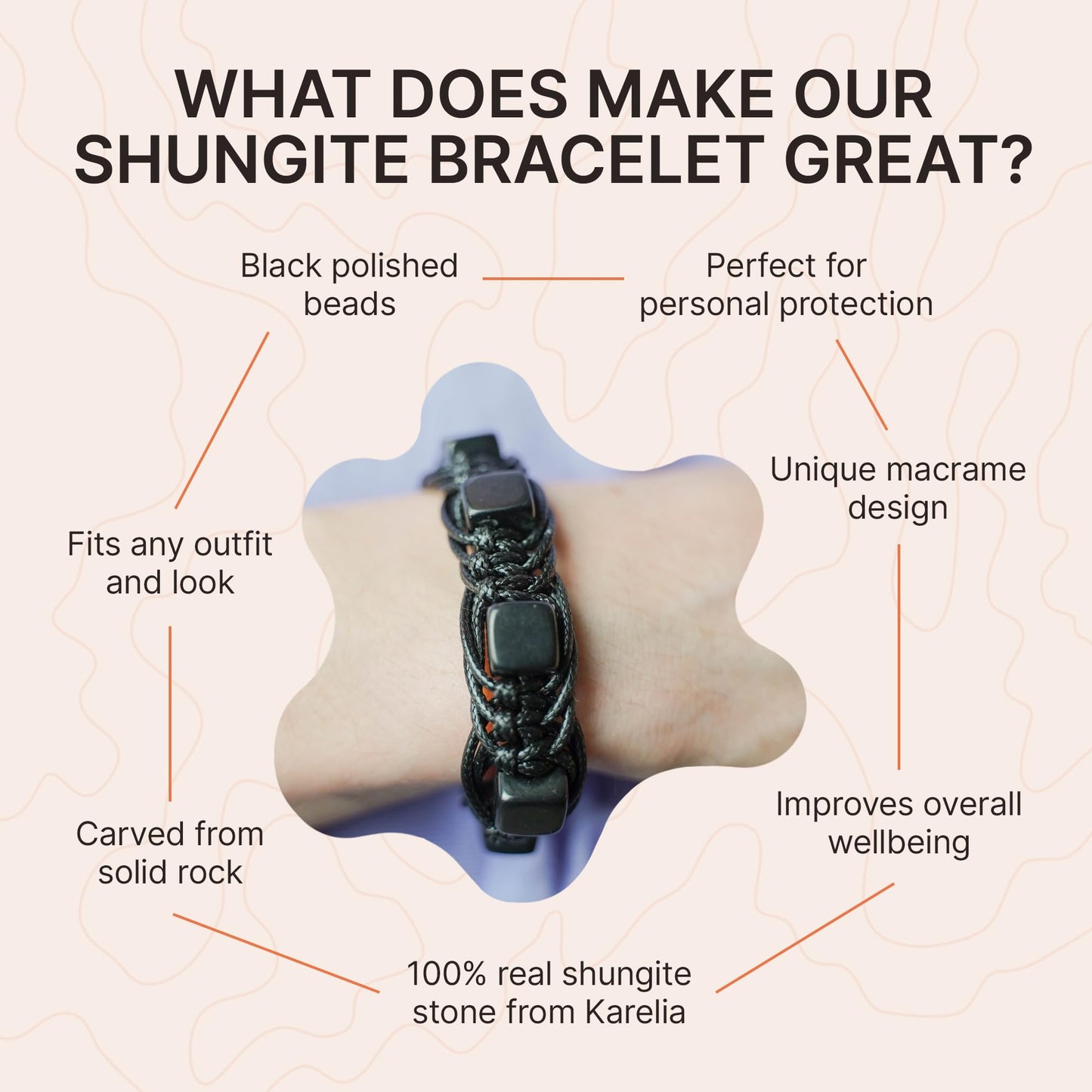 Brutal Handcrafted Shungite Stone Men's Bracelet Arachne 10 mm Cube Beads | Shungite Protection Jewelry for Men and Women | Adjustable Solid Stone Shambhala Macrame Black Mens Beaded Bracelet SB104