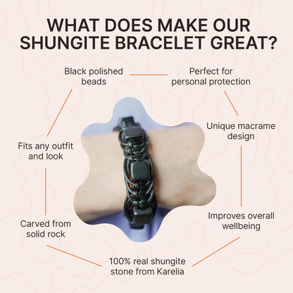 Brutal Handcrafted Shungite Stone Men's Bracelet Arachne 10 mm Cube Beads | Shungite Protection Jewelry for Men and Women | Adjustable Solid Stone Shambhala Macrame Black Mens Beaded Bracelet SB104