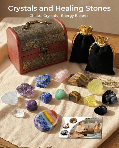 Crystals and Healing Stones - Thumb Worry Stones for Stress Relief Gifts - 7 Chakra Crystal Stones Set, Real Natural Raw Reiki Positive Energy for Meditation, Birthday Crystal Gifts Set for Women