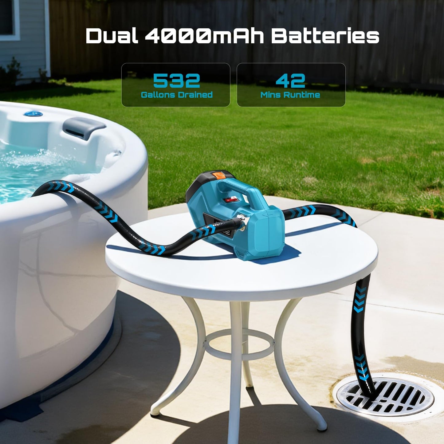 Seesii Cordless Transfer Pump for Water/Diesel, 760GPH Self-priming 2×4000mAh Rechargeable Battery, Portable Electric Utility Pump for RV, Garden, Hot Tub, Tank, Pool, Ponds, Aquariums, Rain Barrels