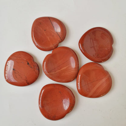 Bacatgem Natural Red Jasper Heart Chakra Thumb Worry Stone,Hand Carved Healing Crystal Shaped Stone for Anxiety Stress Relief Meditation