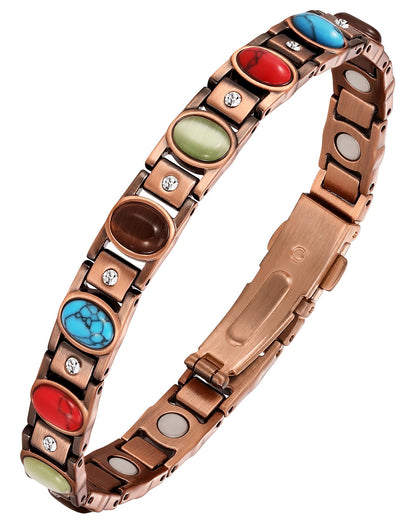 Jecanori Pure Copper Bracelets for Women, Ultra Strength Magnetic Bracelet with 3500 Gauss Magnets & Natural Turquoise Stones, Adjustable Jewelry Gift