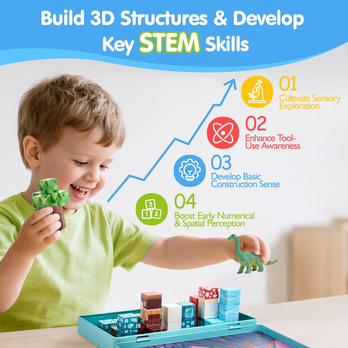 hahaland Mini Magnetic Blocks Travel Set with Magnetic Case - 52 PCS Magnet Building Cubes Dinosaur Toys for Kids 3-5 Toddler Travel Toys Airplane Essentials, Stem Toys 4 Year Old Boys 3 Year Old Gift