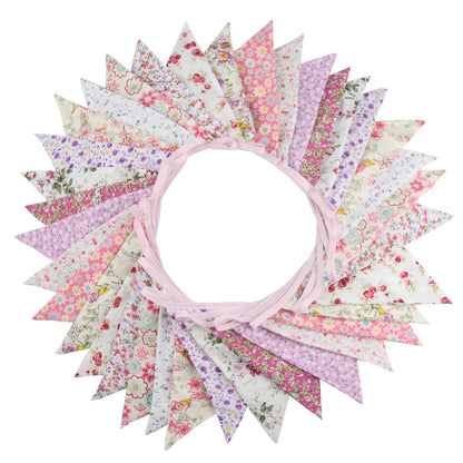 10M/32Ft Triangle Bunting Banner, 36 Pcs Cotton Fabric Flags Pennant Garlands for Birthday Party, Wedding, Baby Shower, Outdoor and Home Decorations (Pink)