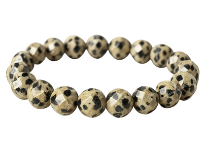 Amazing Gemstone Dalmatian Jasper Bracelet for Women - Chakra Mens Bracelet Protection Crystals and Healing Stones - Blessing Spiritual Meditation Stocking Stuffers (Faceted Beaded Bracelet)