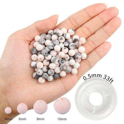 NITOPUPU 100Pcs 10mm Natural Matte Pink Zebra Jasper Beads Round Loose Gemstone Stone Beads for Jewerly Making with Crystal Stretch Cord