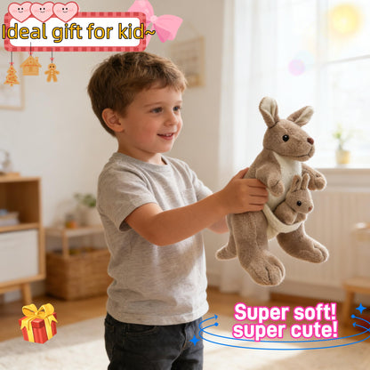 unsnurnoch 9.84" Kangaroo Plush Toy with Baby Joey, Cute Stuffed Animal Doll, Soft Cuddly Kangaroo Mom and Baby, Perfect Birthday for Kids, Friends, Home Decoration