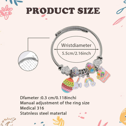 QMWKVNC Easter Charm Bracelets for Womens,Exquisite Cute Cartoon Friendship Silver Bracelets Stainless Steel Bangle, Womens Jewelry Suitable for Holiday Gifts and Birthday Gifts