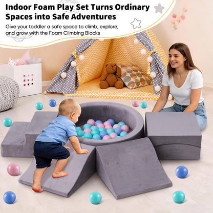 Toddler Climbing Toys Indoor for 1-3, Baby Foam Climbing Blocks with Ball Pit, Climbing Toys for Toddlers 1 Year Old, Baby Soft Play Set Modular Crawling Sliding Play Activity (Balls Not Included)